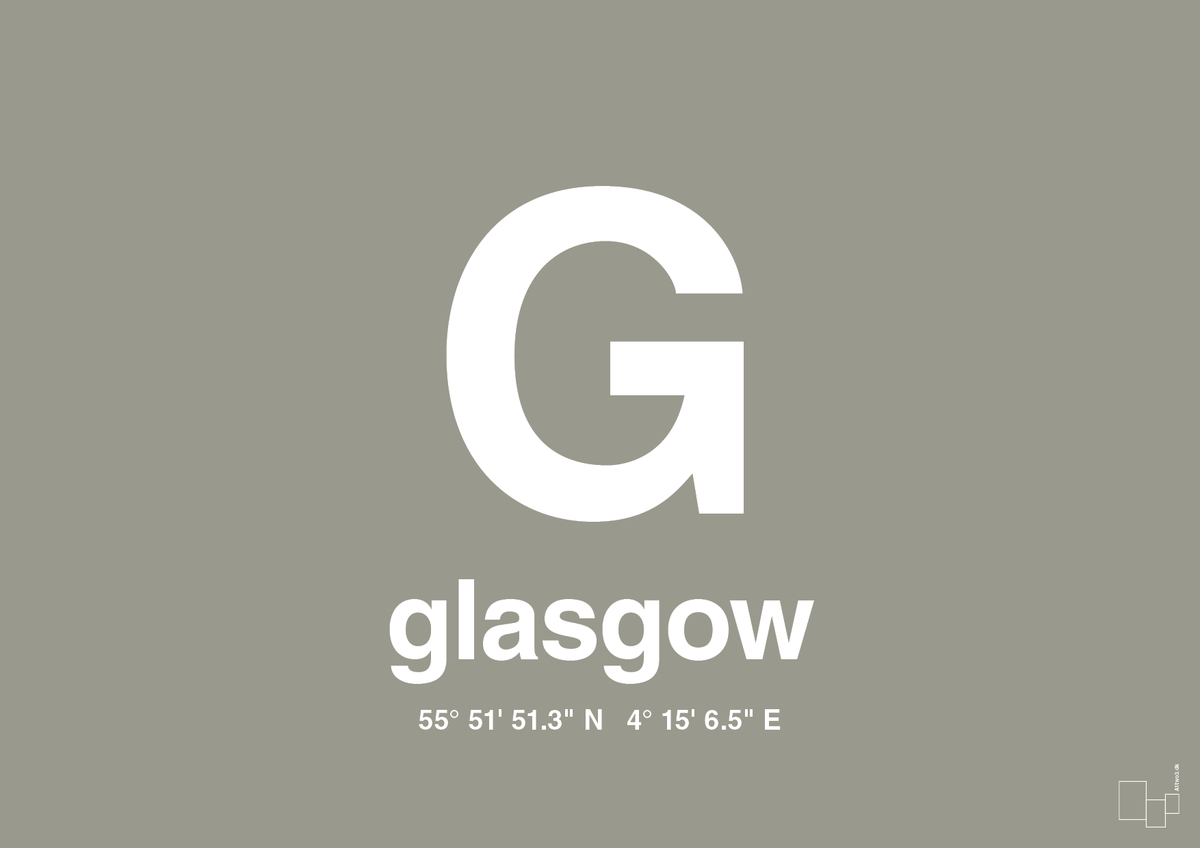 plakat: byplakat glasgow med koordinater - battleship gray-Byer-A1two3