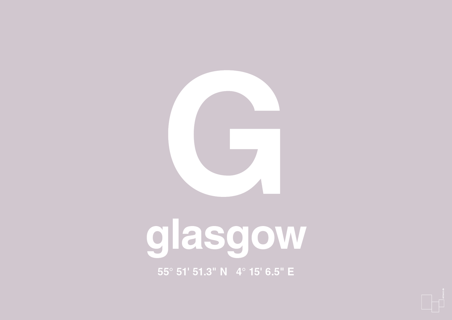 plakat: byplakat glasgow med koordinater - dusty lilac-Byer-A1two3