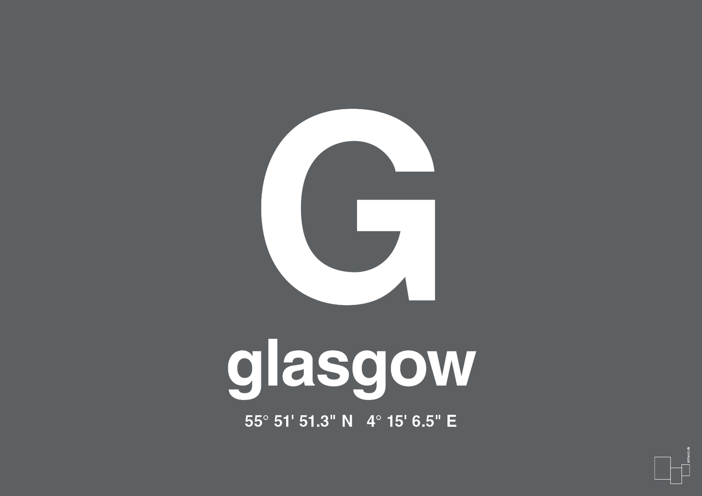 plakat: byplakat glasgow med koordinater - graphic charcoal-Byer-A1two3