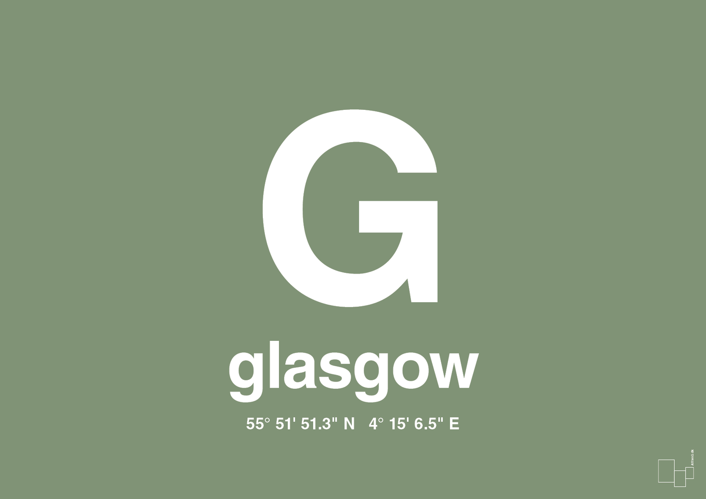 plakat: byplakat glasgow med koordinater - jade-Byer-A1two3
