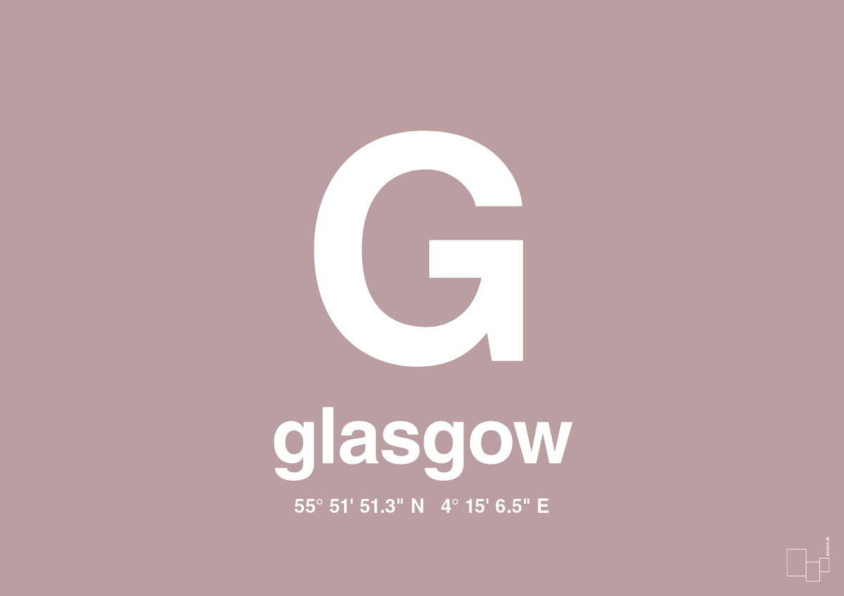 plakat: byplakat glasgow med koordinater - light rose-Byer-A1two3