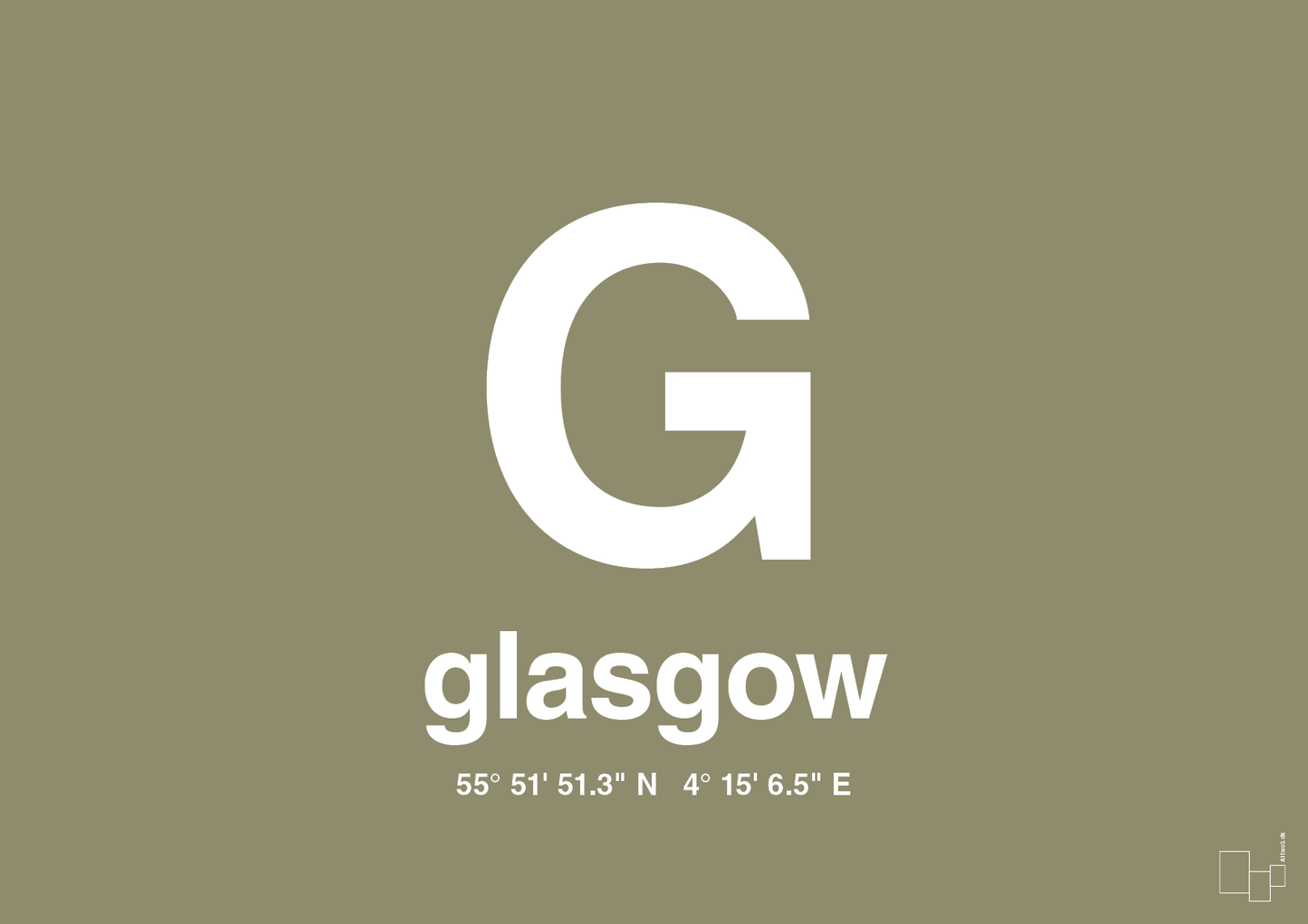 plakat: byplakat glasgow med koordinater - misty forrest-Byer-A1two3