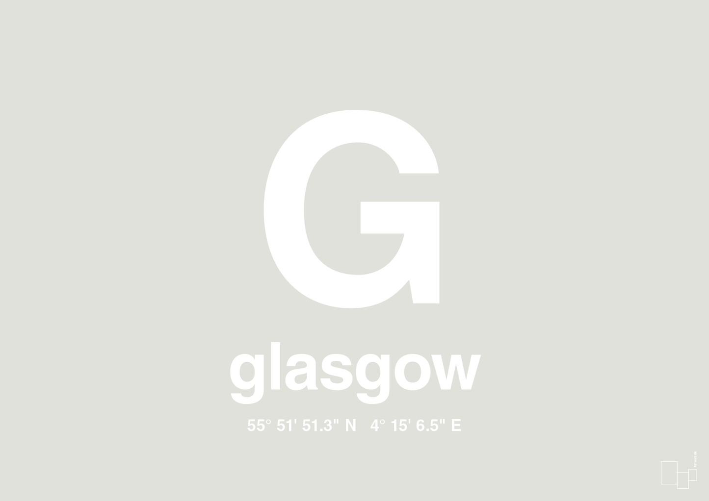 plakat: byplakat glasgow med koordinater - painters white-Byer-A1two3