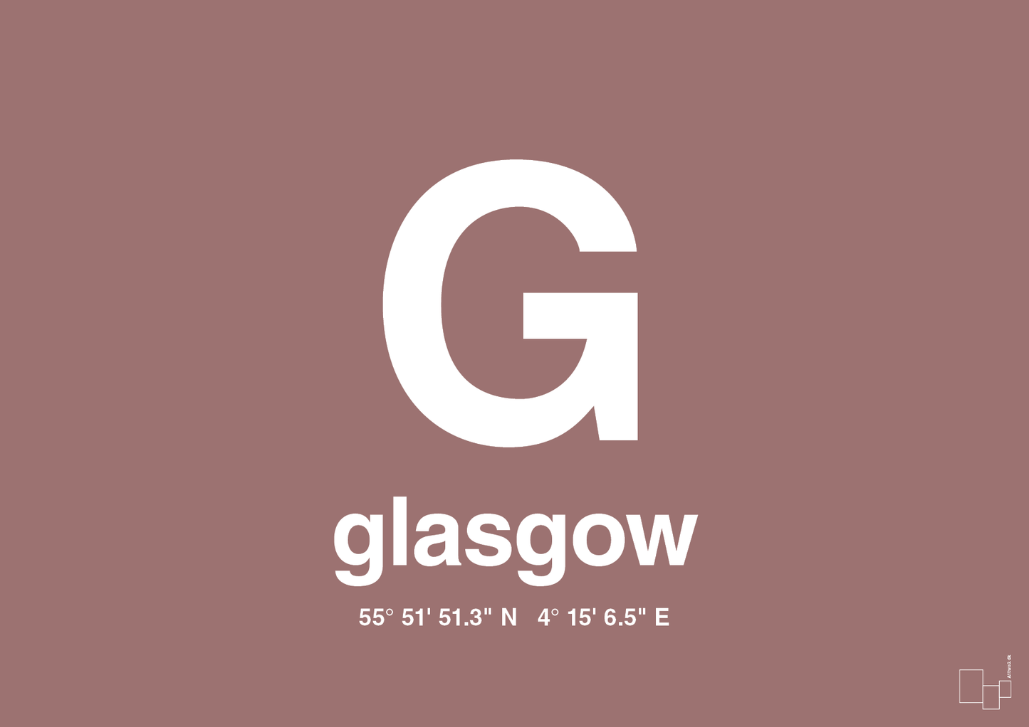 plakat: byplakat glasgow med koordinater - plum-Byer-A1two3