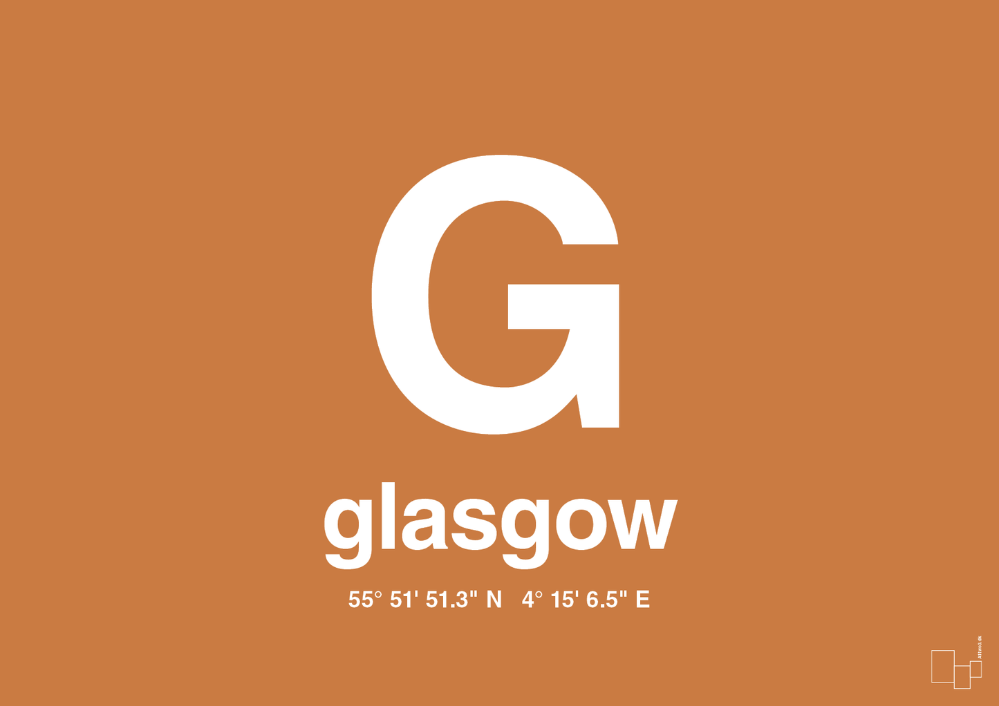 plakat: byplakat glasgow med koordinater - rumba orange-Byer-A1two3
