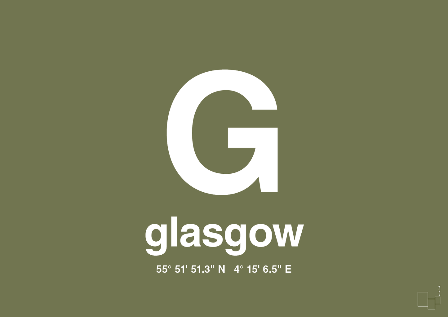 plakat: byplakat glasgow med koordinater - secret meadow-Byer-A1two3