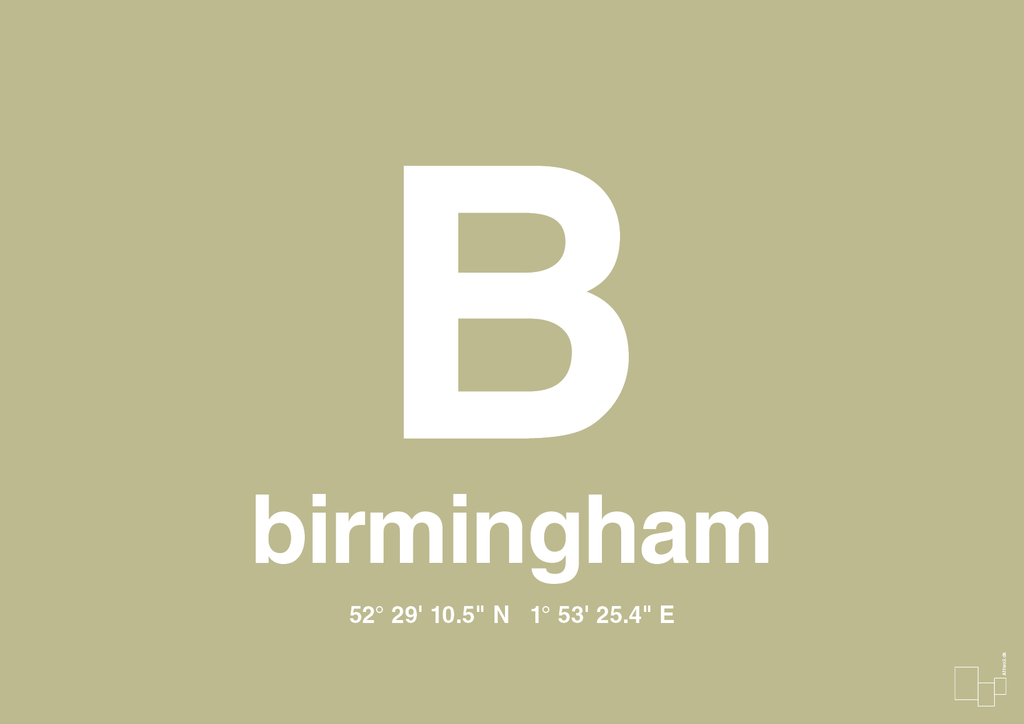 plakat: byplakat birmingham med koordinater - back to nature-Byer-A1two3