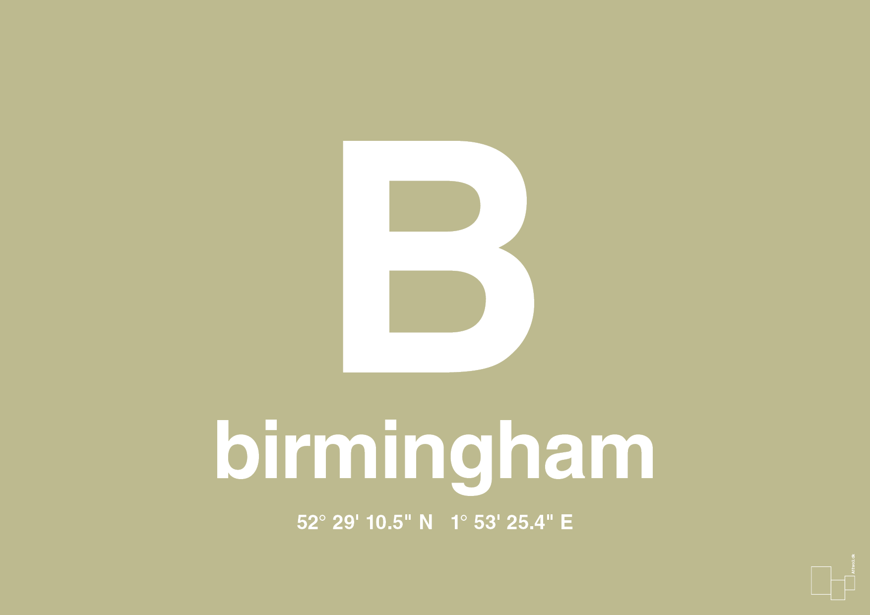 plakat: byplakat birmingham med koordinater - back to nature-Byer-A1two3