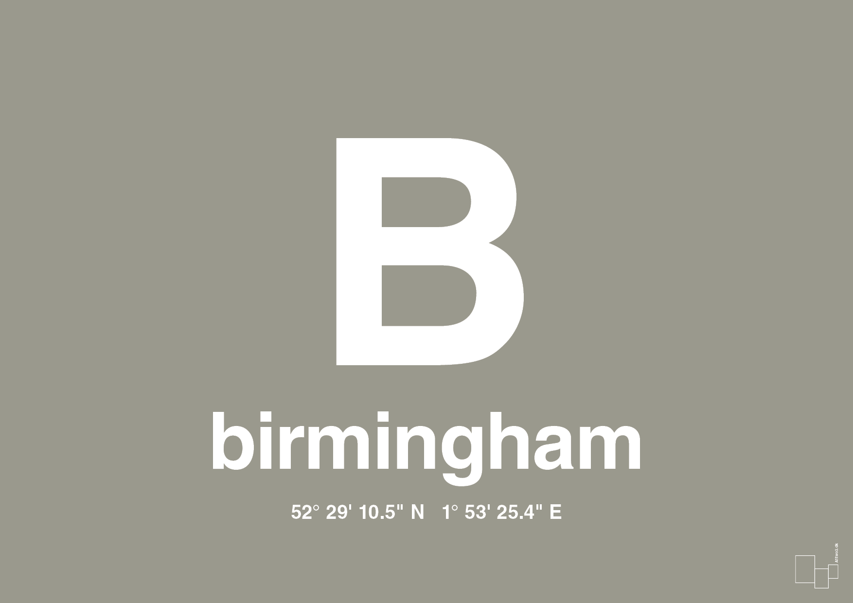 plakat: byplakat birmingham med koordinater - battleship gray-Byer-A1two3