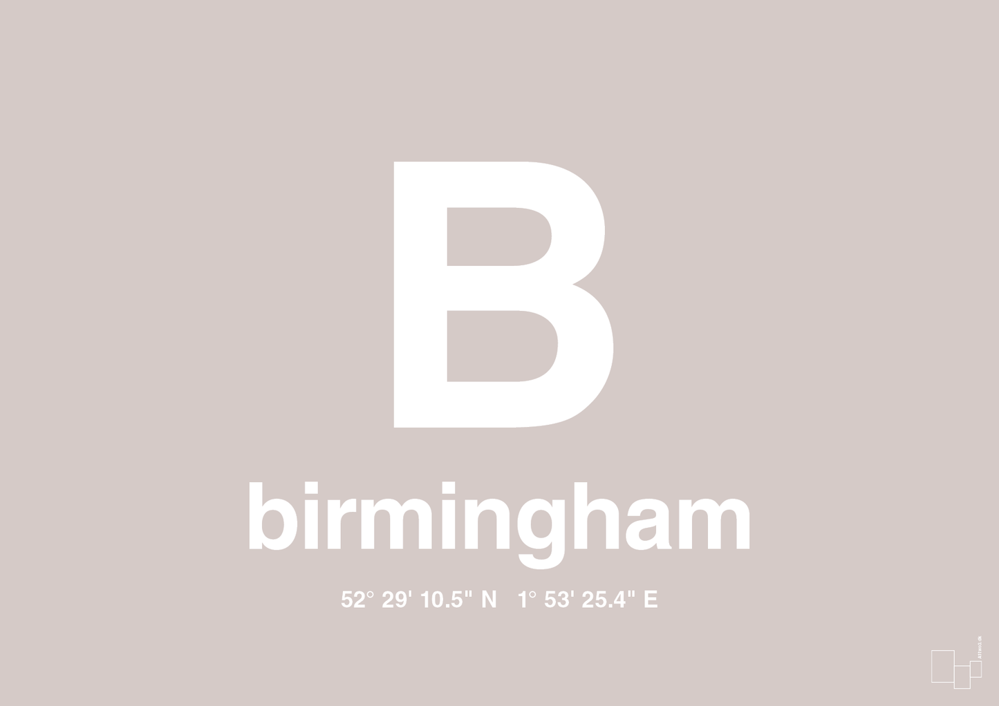 plakat: byplakat birmingham med koordinater - broken beige-Byer-A1two3