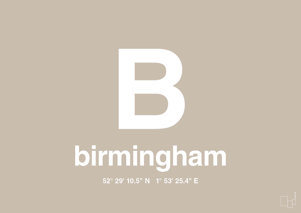 plakat: byplakat birmingham med koordinater - creamy mushroom-Byer-A1two3