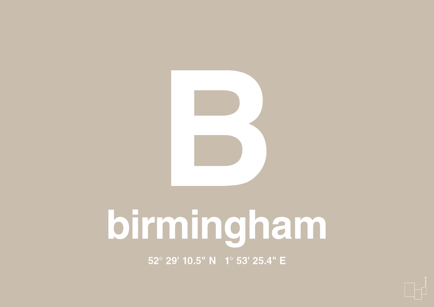 plakat: byplakat birmingham med koordinater - creamy mushroom-Byer-A1two3