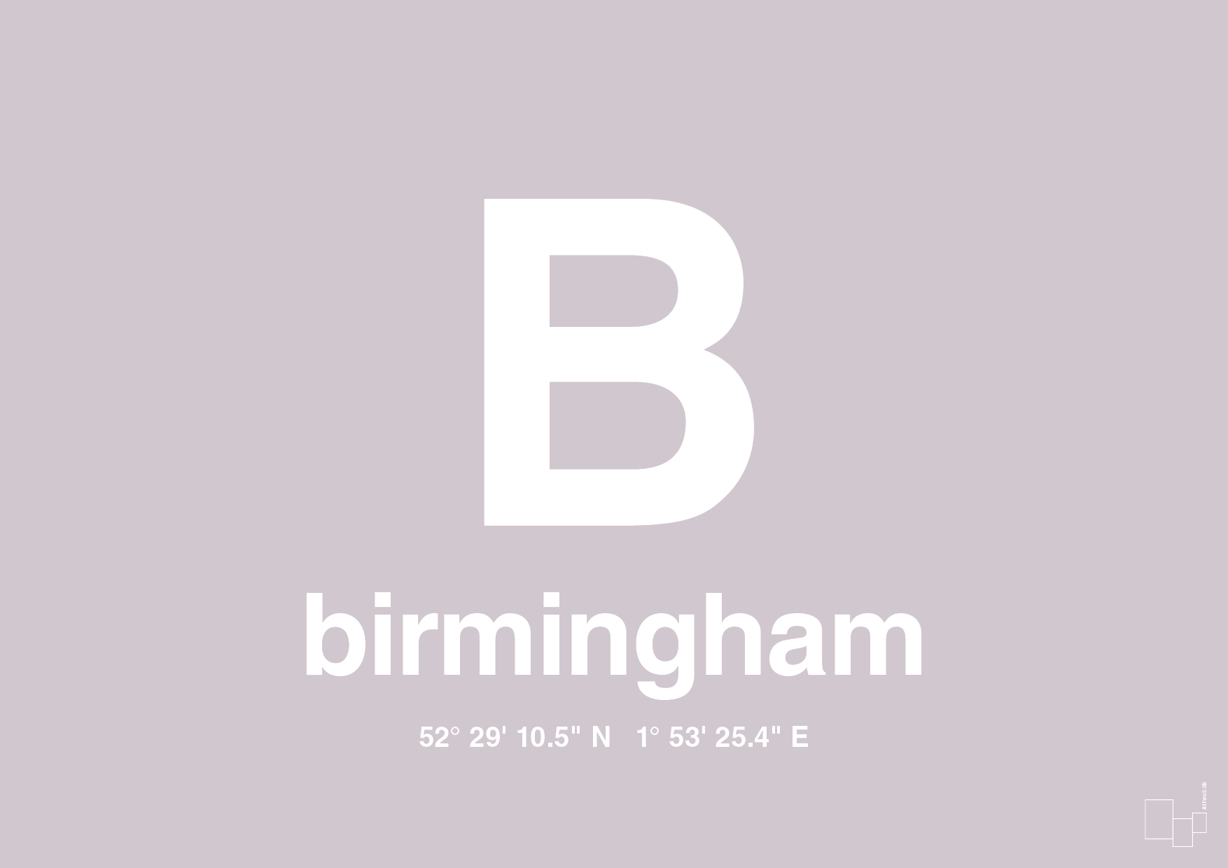 plakat: byplakat birmingham med koordinater - dusty lilac-Byer-A1two3