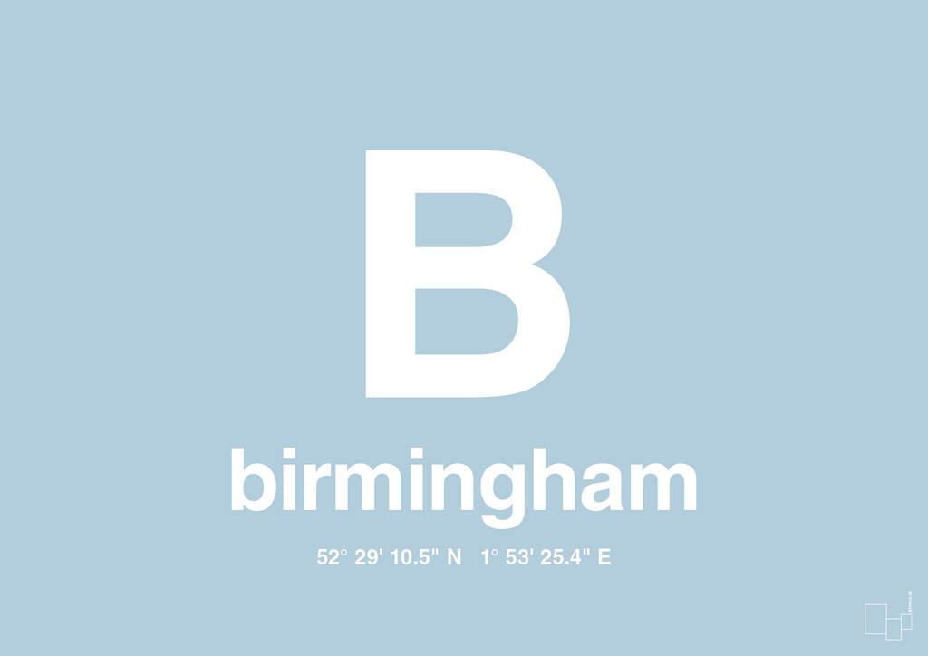 plakat: byplakat birmingham med koordinater - heavenly blue-Byer-A1two3