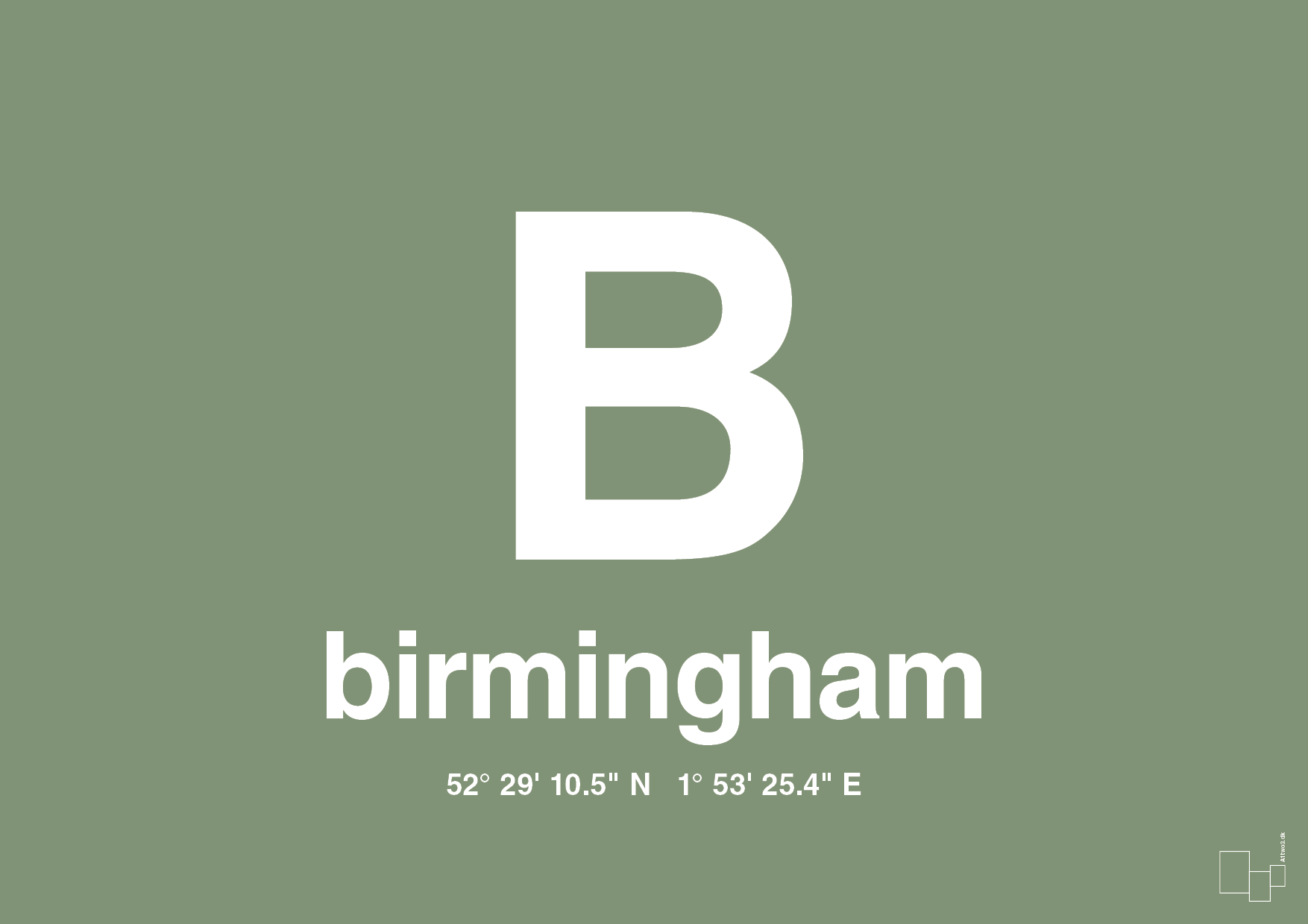 plakat: byplakat birmingham med koordinater - jade-Byer-A1two3