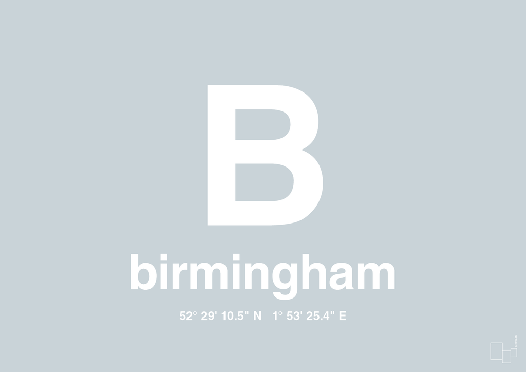 plakat: byplakat birmingham med koordinater - light drizzle-Byer-A1two3
