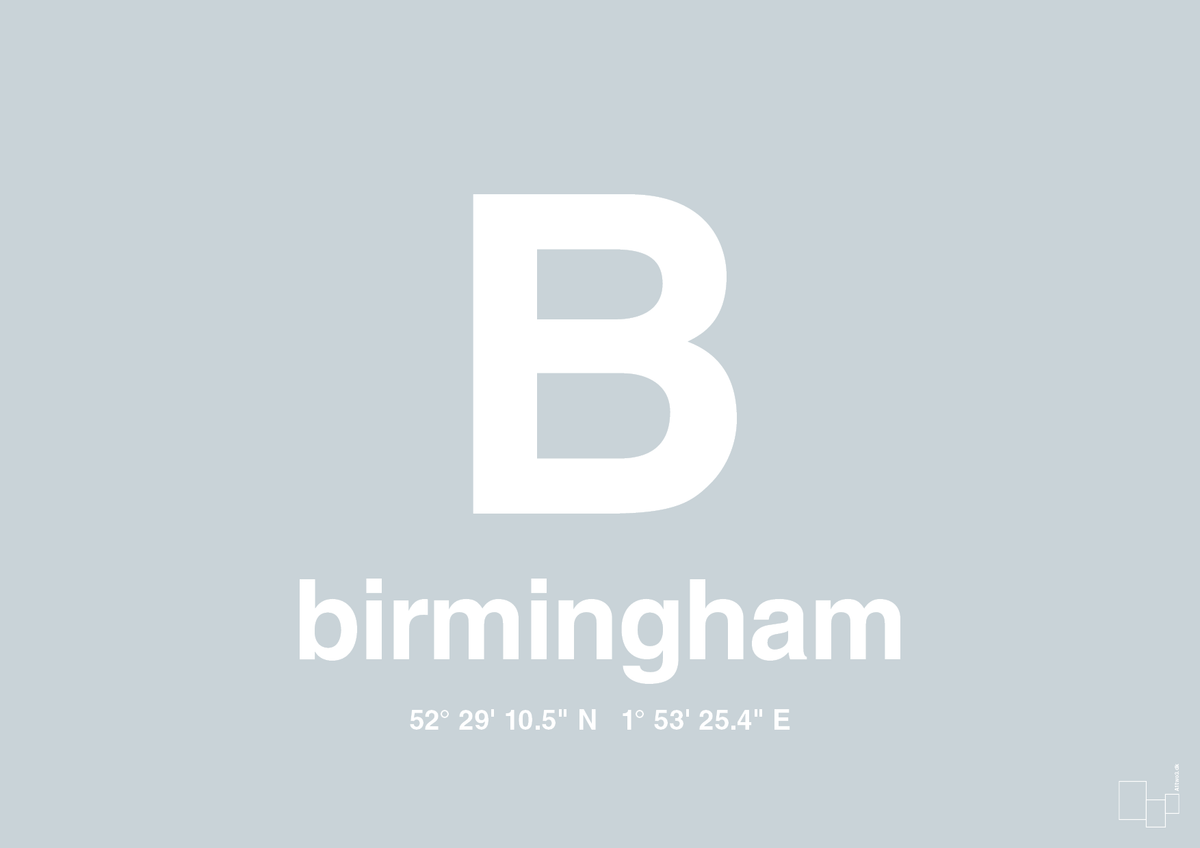 plakat: byplakat birmingham med koordinater - light drizzle-Byer-A1two3