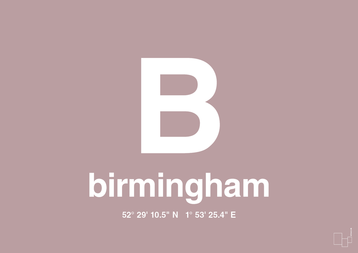 plakat: byplakat birmingham med koordinater - light rose-Byer-A1two3