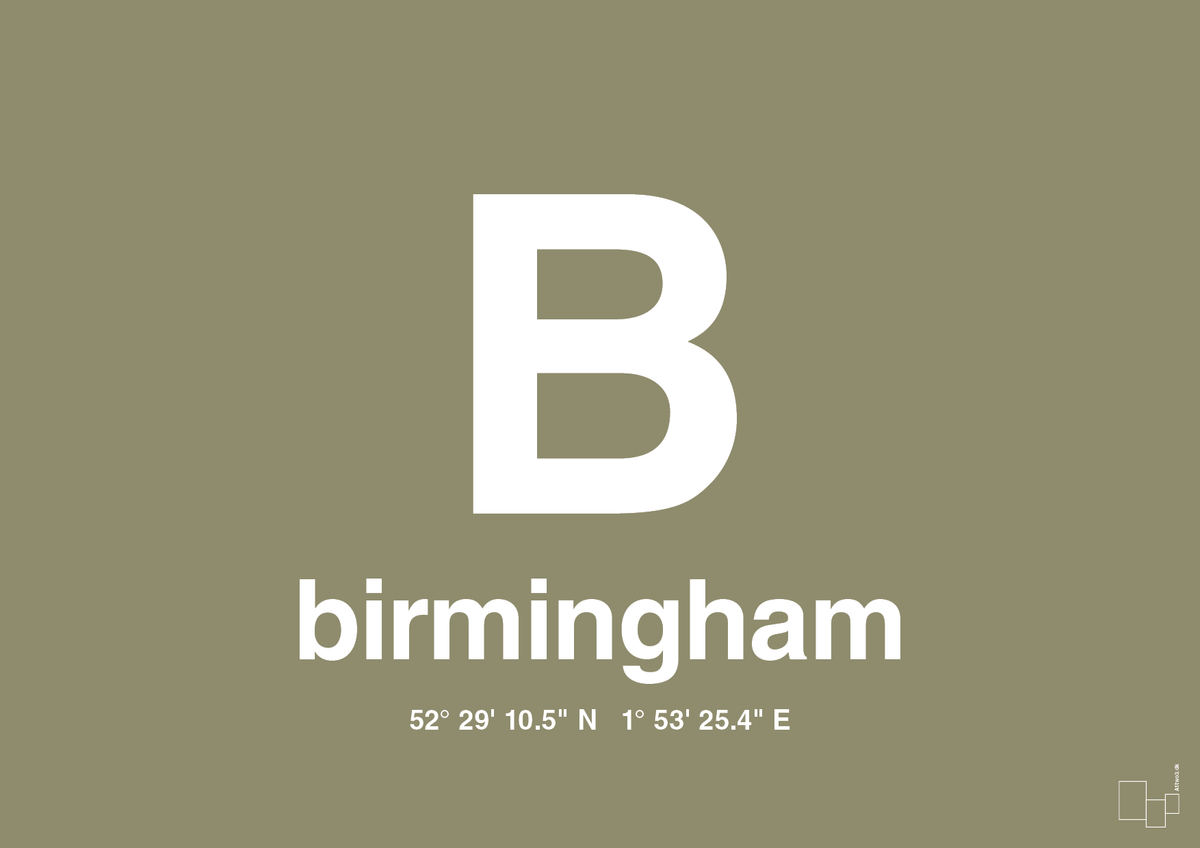 plakat: byplakat birmingham med koordinater - misty forrest-Byer-A1two3