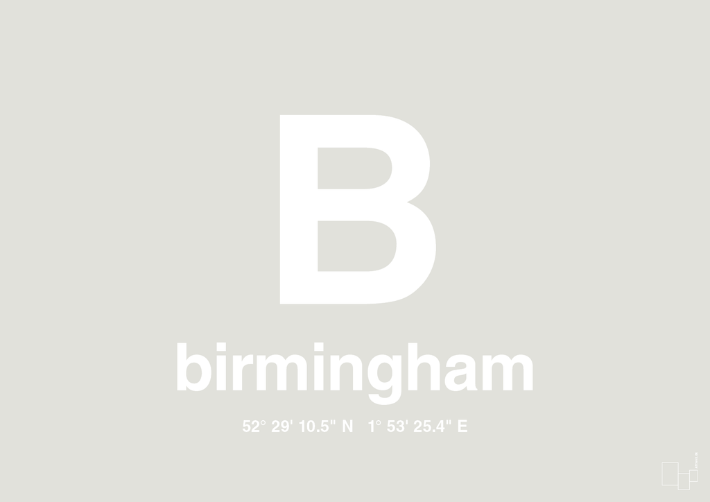 plakat: byplakat birmingham med koordinater - painters white-Byer-A1two3