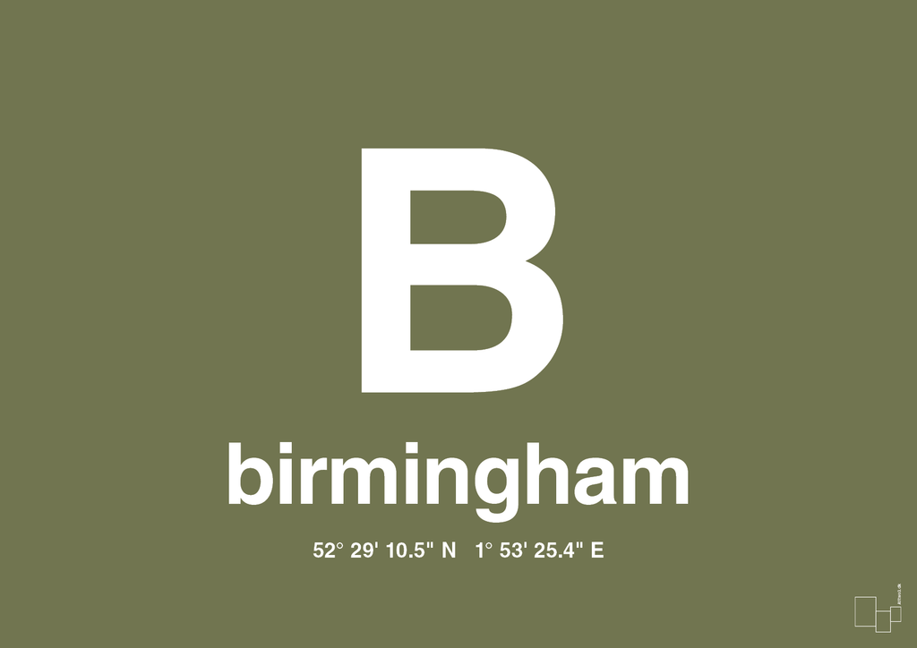 plakat: byplakat birmingham med koordinater - secret meadow-Byer-A1two3