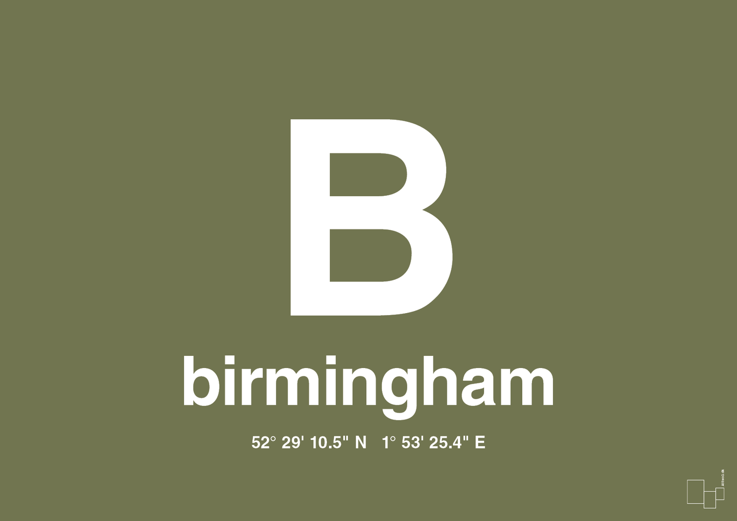plakat: byplakat birmingham med koordinater - secret meadow-Byer-A1two3