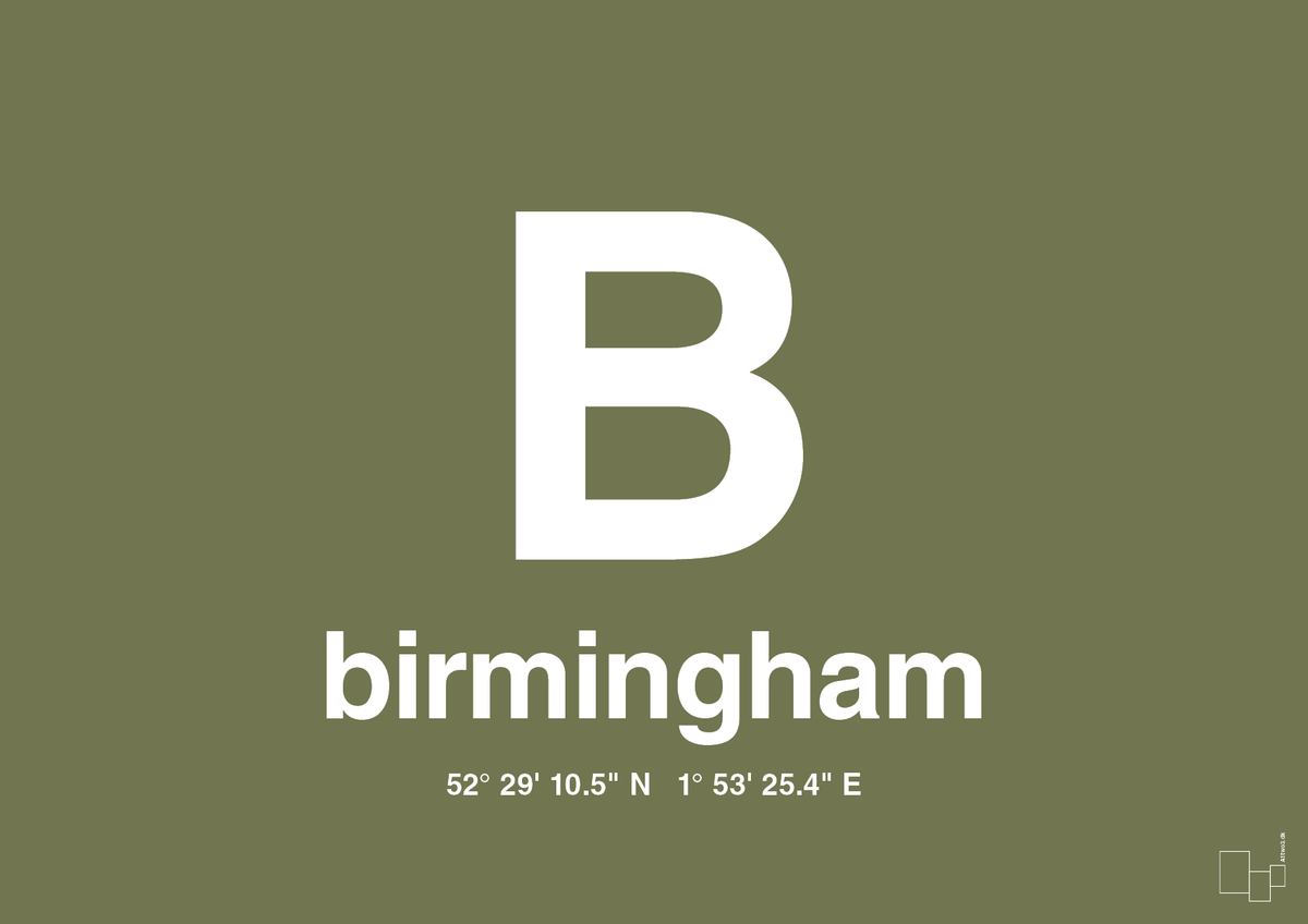 plakat: byplakat birmingham med koordinater - secret meadow-Byer-A1two3