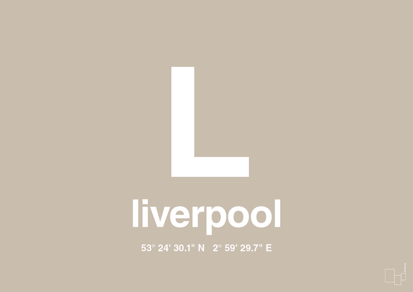 plakat: byplakat liverpool med koordinater - creamy mushroom-Byer-A1two3