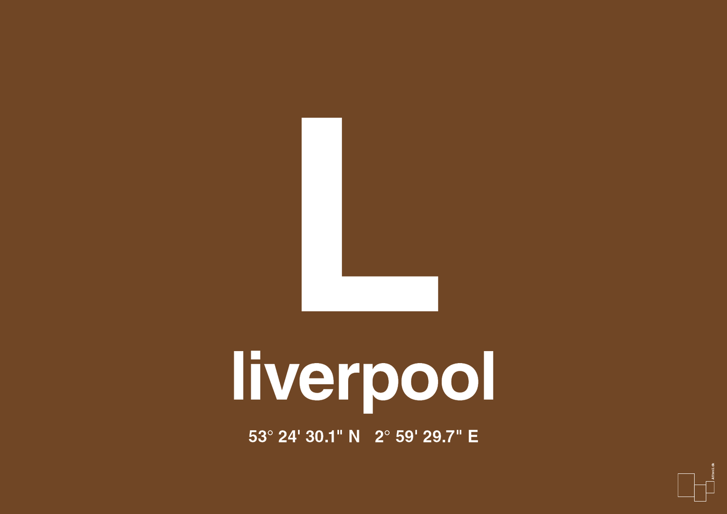 plakat: byplakat liverpool med koordinater - dark brown-Byer-A1two3