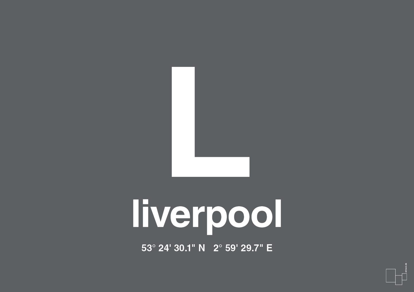 plakat: byplakat liverpool med koordinater - graphic charcoal-Byer-A1two3