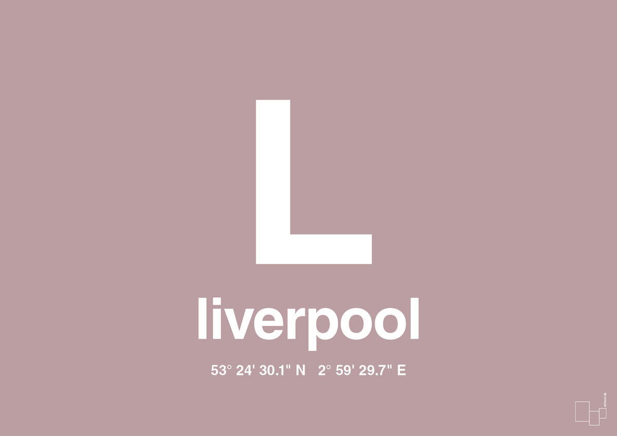 plakat: byplakat liverpool med koordinater - light rose-Byer-A1two3
