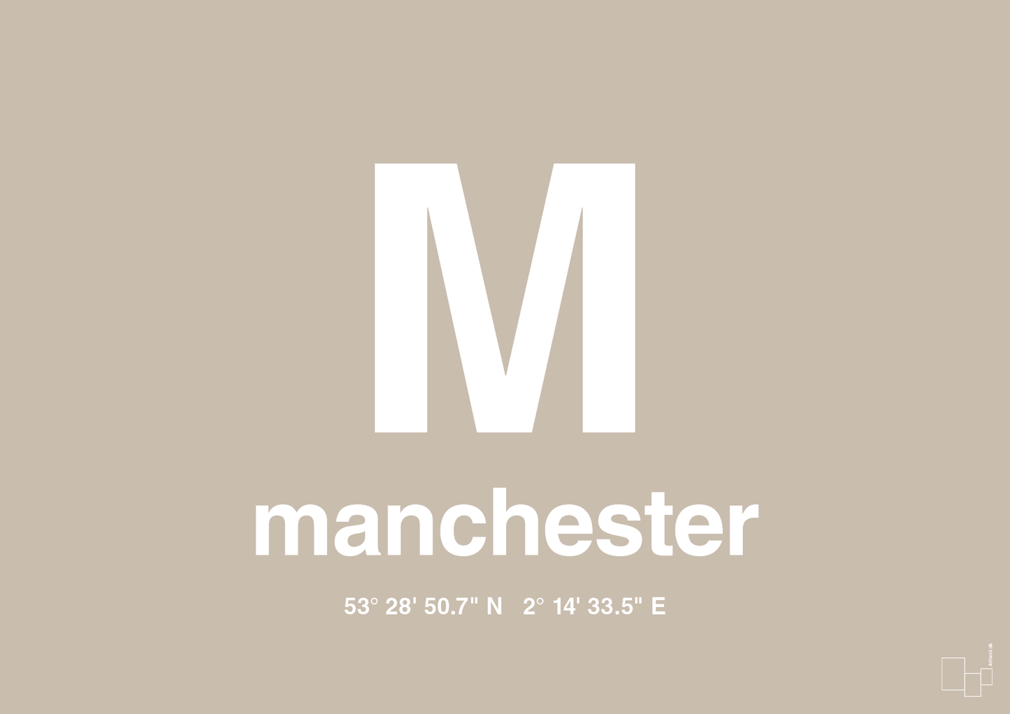 plakat: byplakat manchester med koordinater - creamy mushroom-Byer-A1two3