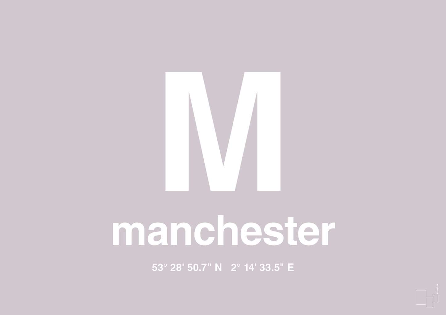 plakat: byplakat manchester med koordinater - dusty lilac-Byer-A1two3
