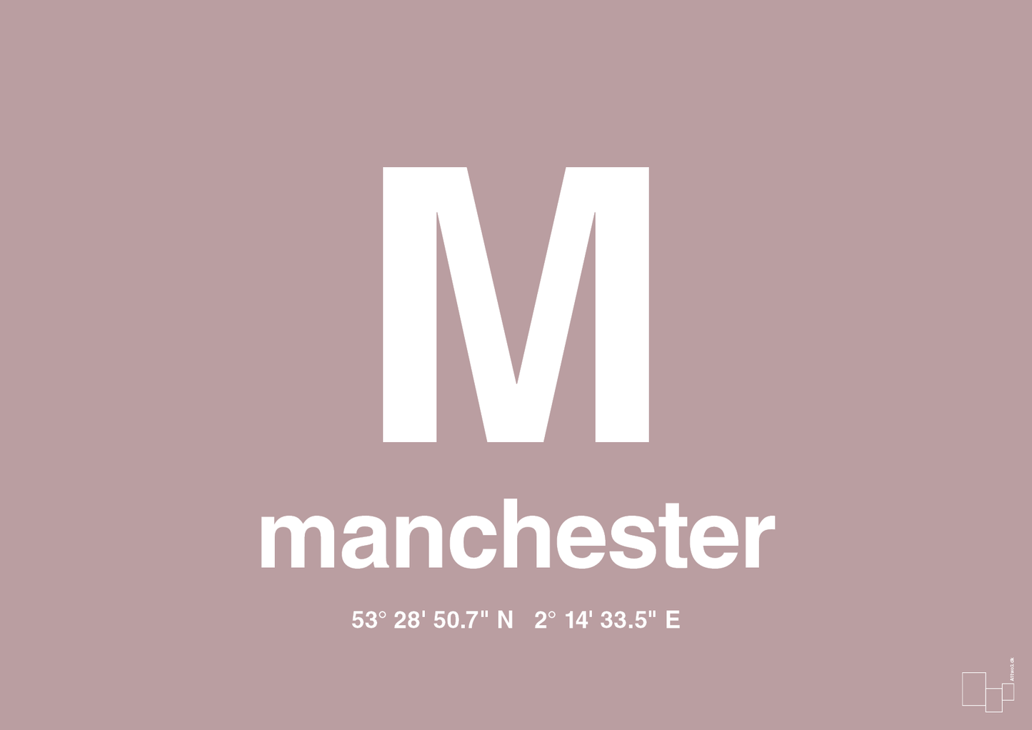 plakat: byplakat manchester med koordinater - light rose-Byer-A1two3