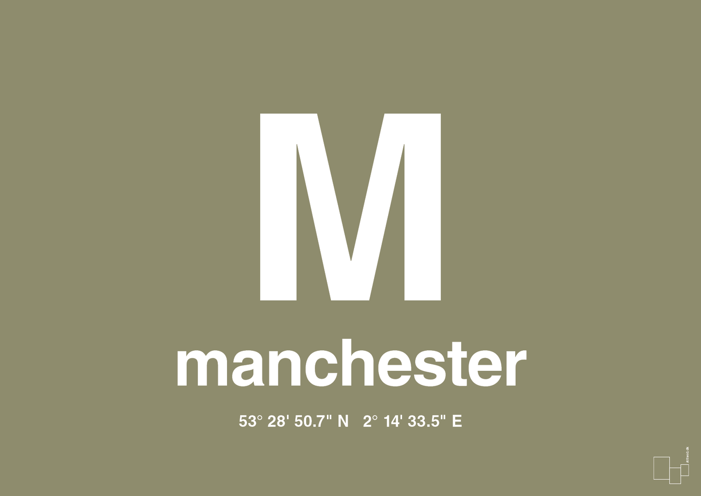 plakat: byplakat manchester med koordinater - misty forrest-Byer-A1two3