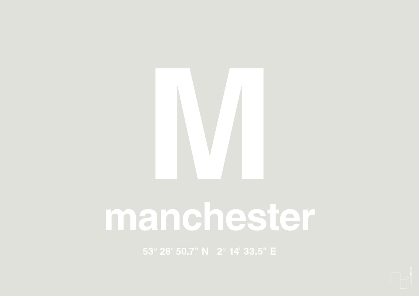 plakat: byplakat manchester med koordinater - painters white-Byer-A1two3