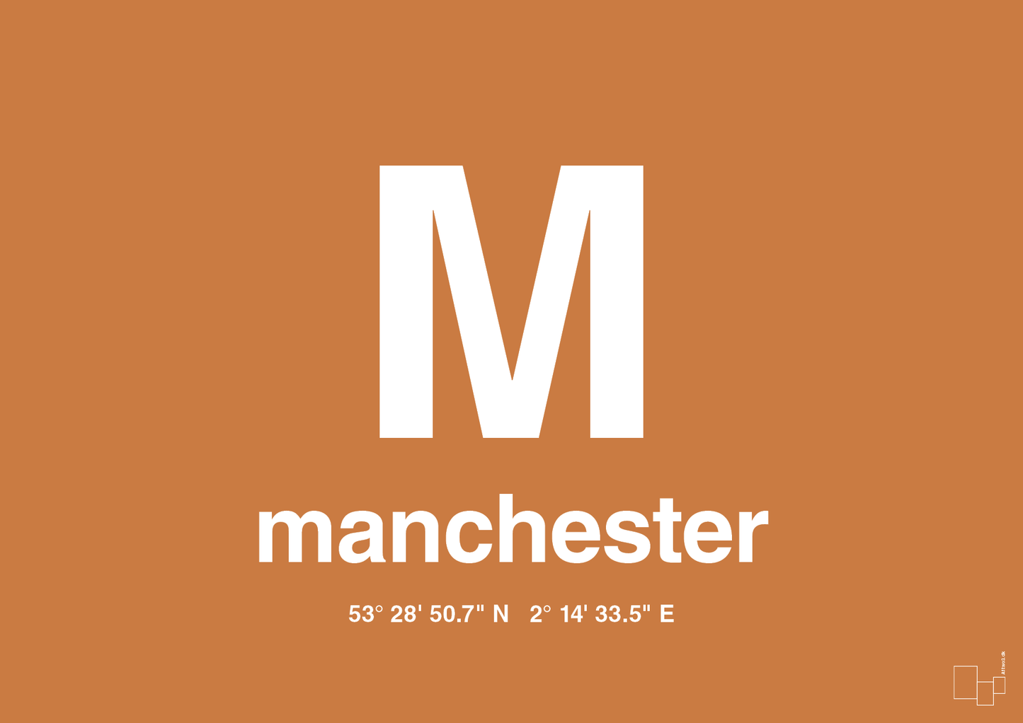 plakat: byplakat manchester med koordinater - rumba orange-Byer-A1two3