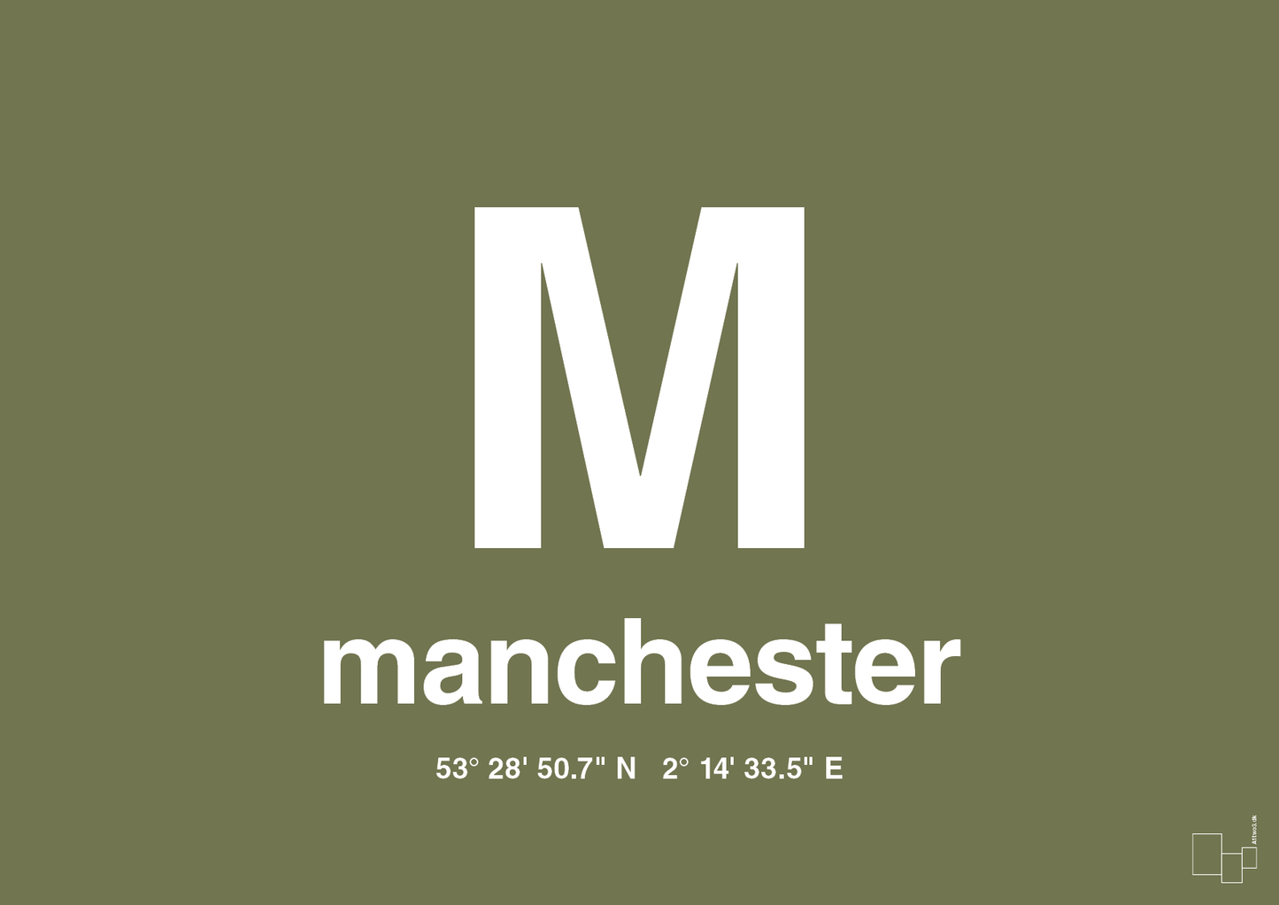 plakat: byplakat manchester med koordinater - secret meadow-Byer-A1two3