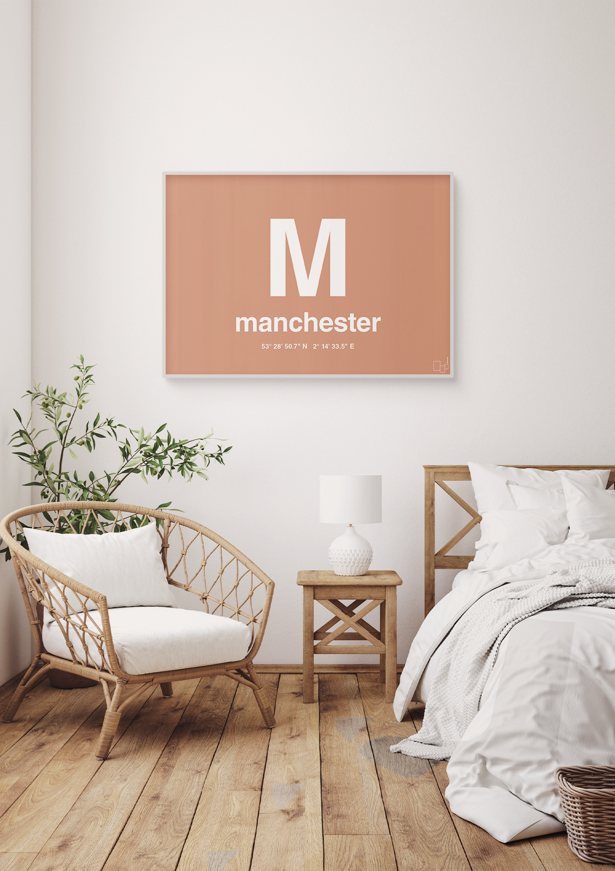 plakat: byplakat manchester med koordinater - graphic charcoal-Byer-A1two3