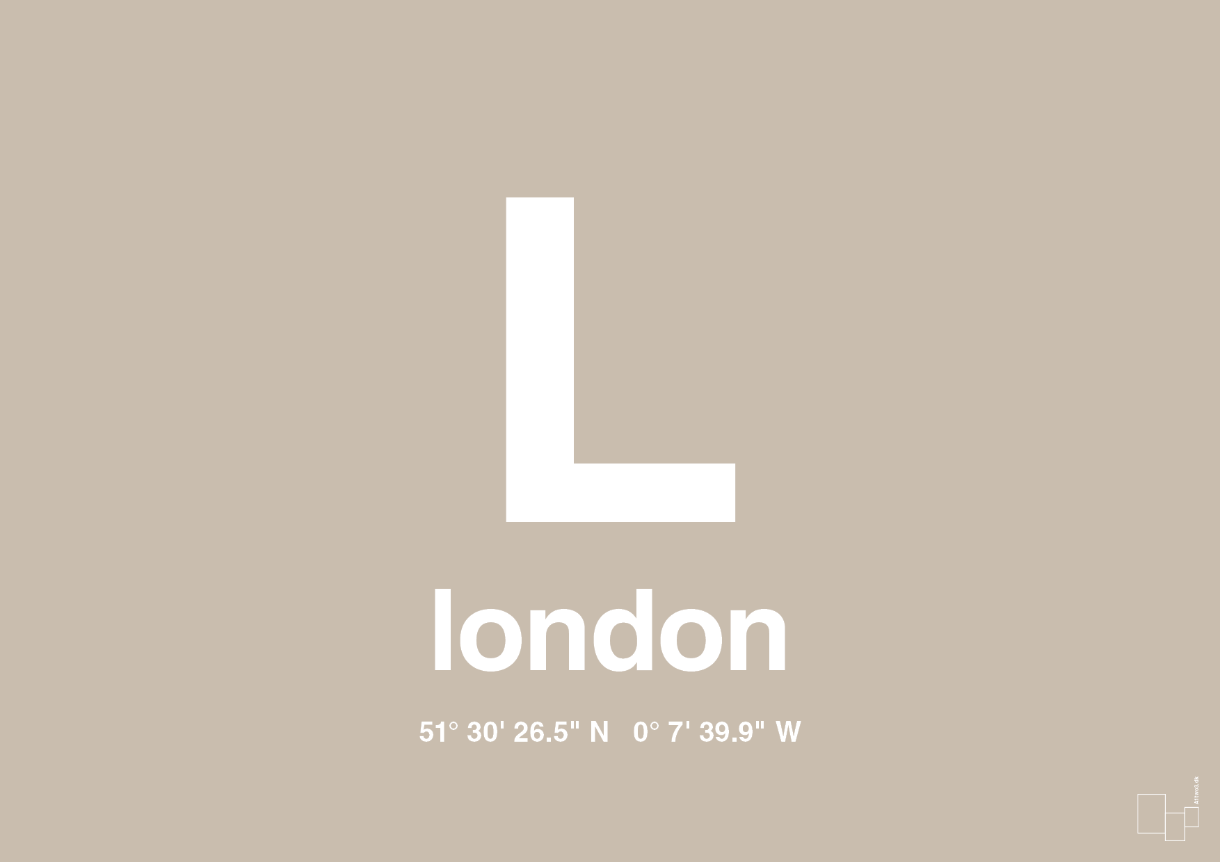 plakat: byplakat london med koordinater - creamy mushroom-Byer-A1two3