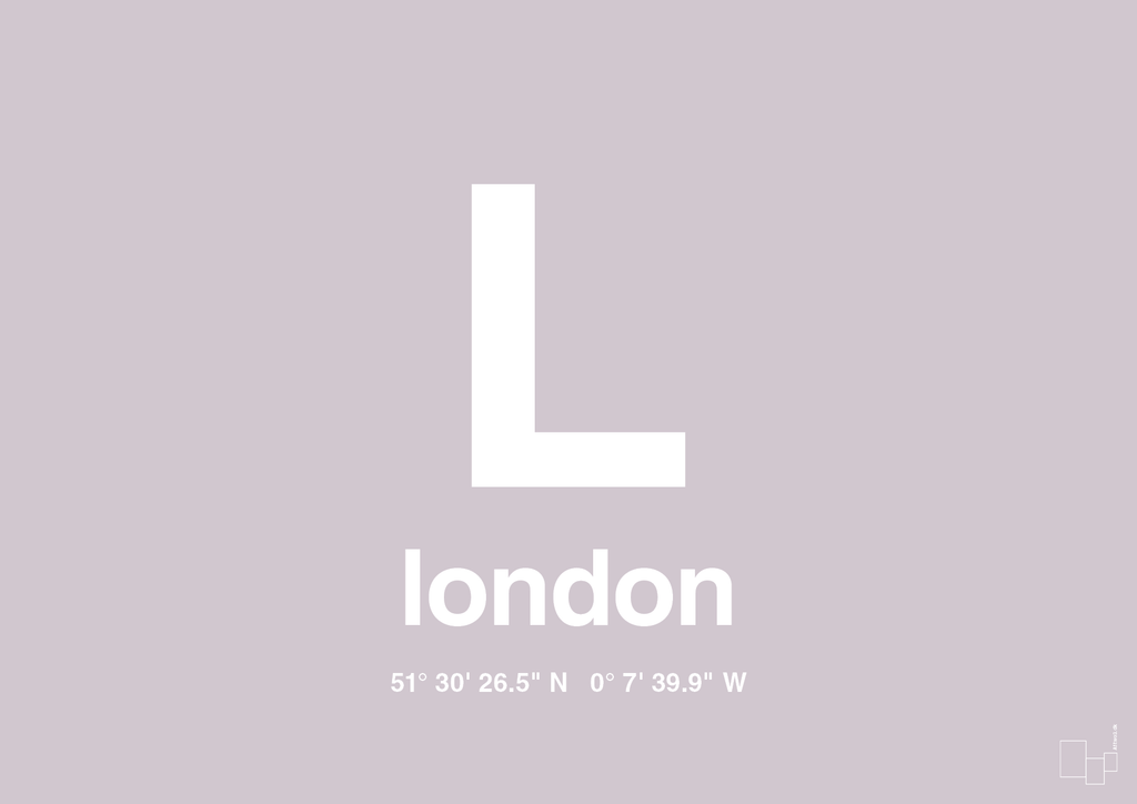 plakat: byplakat london med koordinater - dusty lilac-Byer-A1two3