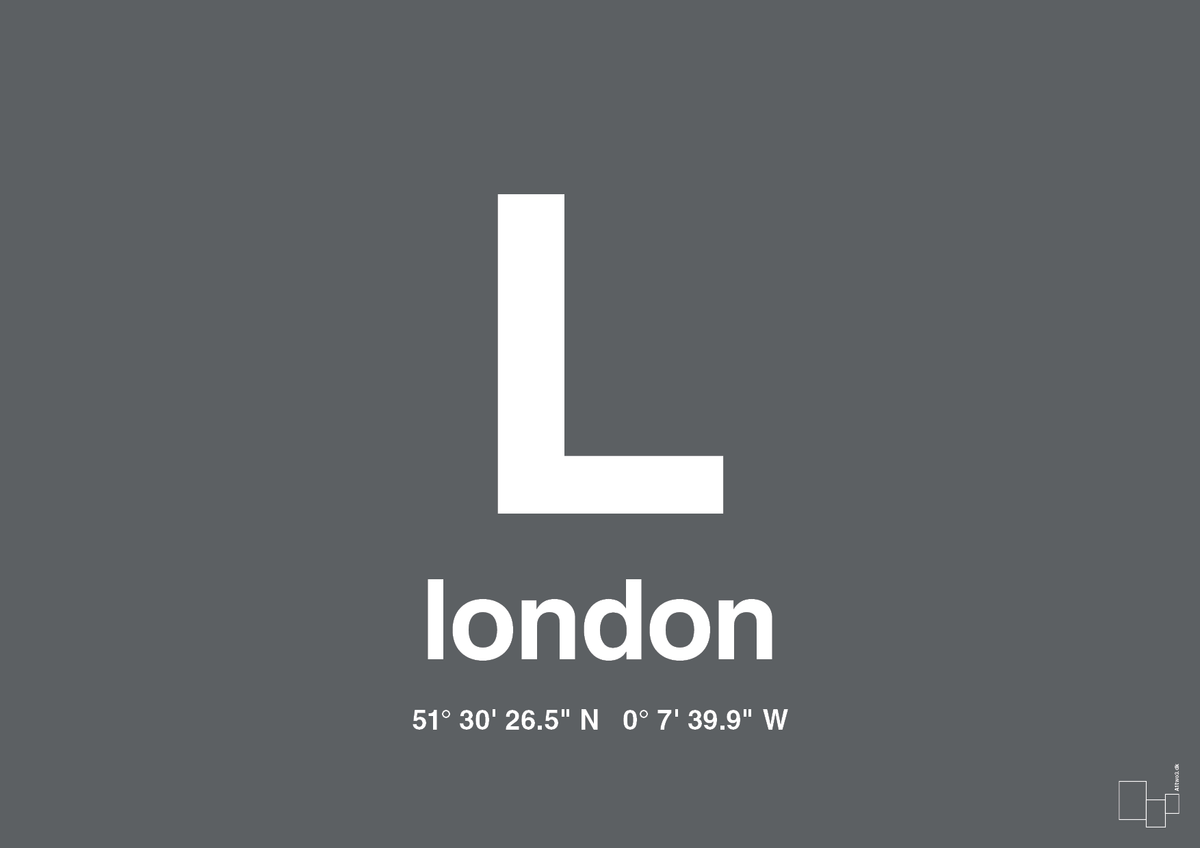 plakat: byplakat london med koordinater - graphic charcoal-Byer-A1two3