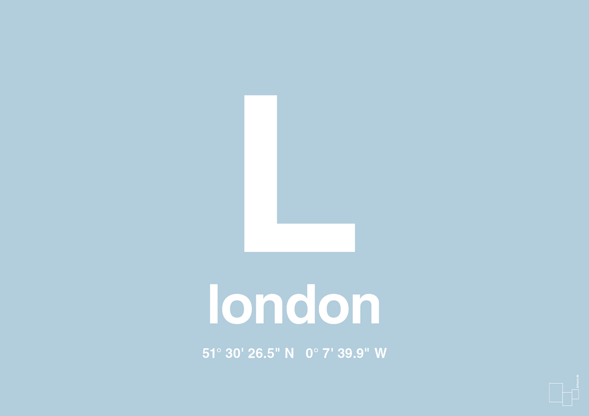 plakat: byplakat london med koordinater - heavenly blue-Byer-A1two3