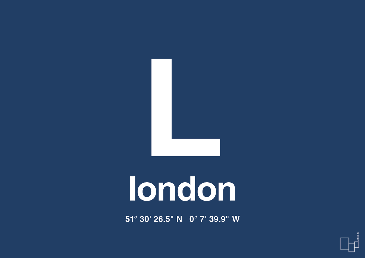 plakat: byplakat london med koordinater - lapis blue-Byer-A1two3