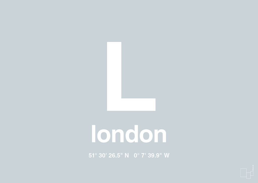 plakat: byplakat london med koordinater - light drizzle-Byer-A1two3