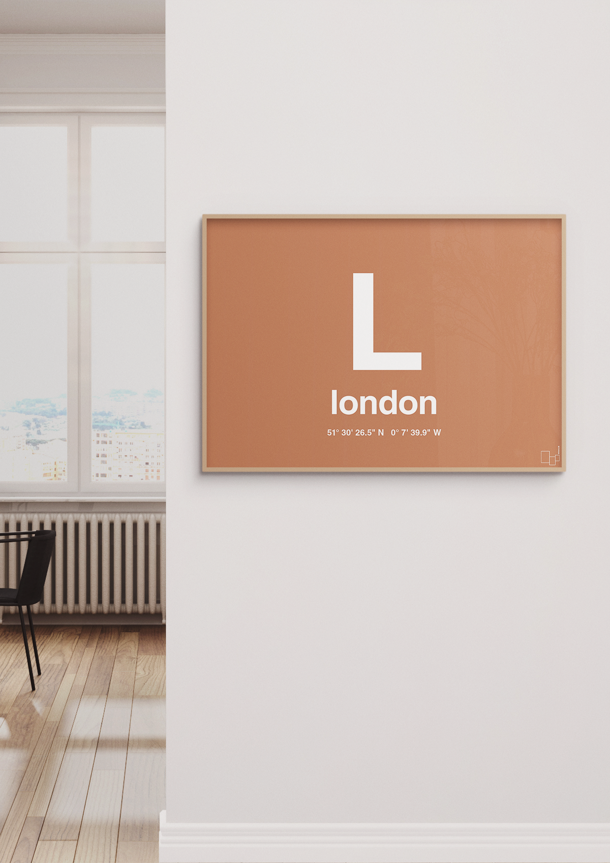 plakat: byplakat london med koordinater - graphic charcoal-Byer-A1two3