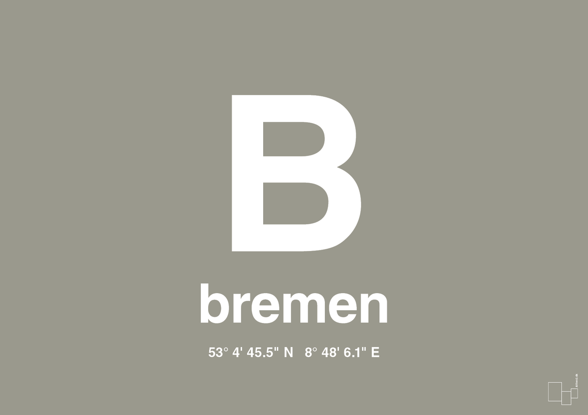 plakat: byplakat bremen med koordinater - battleship gray-Byer-A1two3
