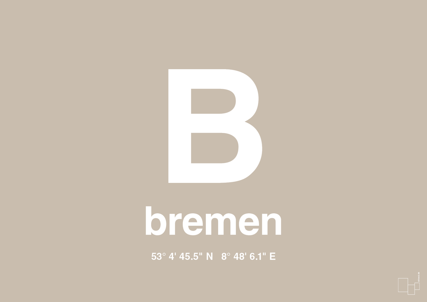 plakat: byplakat bremen med koordinater - creamy mushroom-Byer-A1two3