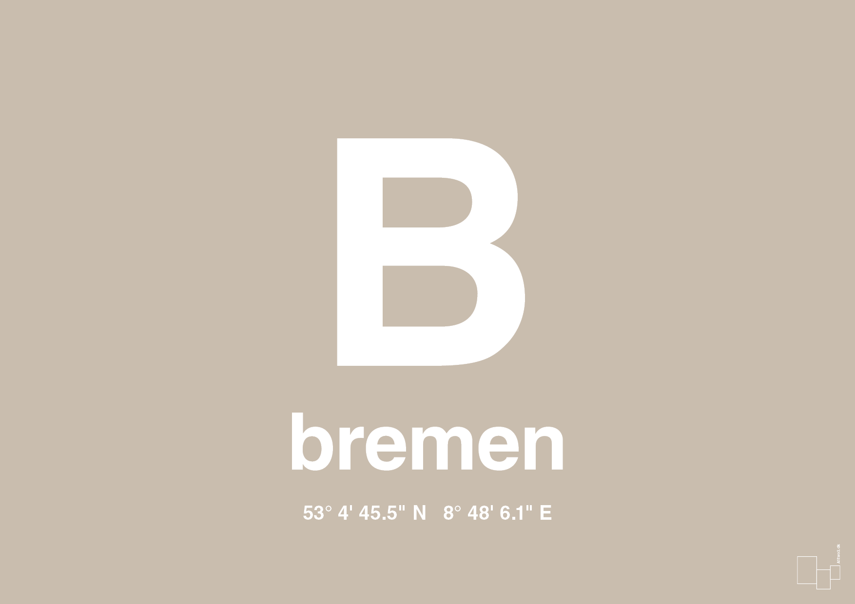 plakat: byplakat bremen med koordinater - creamy mushroom-Byer-A1two3