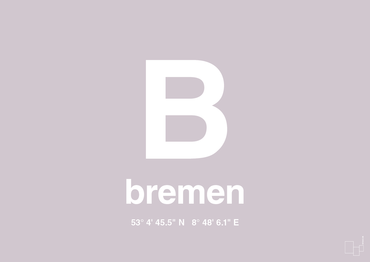 plakat: byplakat bremen med koordinater - dusty lilac-Byer-A1two3
